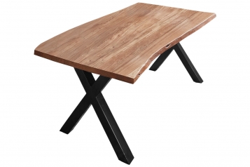  Esstisch Baumkante massiv Akazie natur 200 x 100 X-Gestell schwarz XAVER