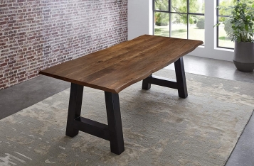 SAM® Esstisch Baumkante massiv Akazie nussbaum 160x85 A-Gestell schwarz ATHEN