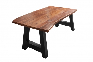  Esstisch Baumkante massiv Akazie nussbaum 140 x 80 A-Gestell schwarz ATHEN