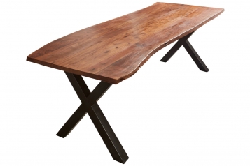  Esstisch Baumkante massiv Akazie nussbaum 240 x 100 X-Gestell schwarz XAVER