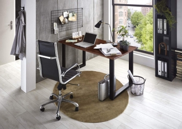 SAM® Baumkante Schreibtisch massiv Akazie nussbaum 200x100 schwarz PALMA