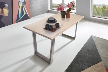 SAM® Esstisch Baumkante massiv Akazie grau & sandgestrahlt 180x90 silber GRACE
