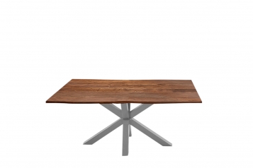  Esstisch Baumkante massiv Akazie nussbaum 120 cm Spider-Gestell silber QUINCY