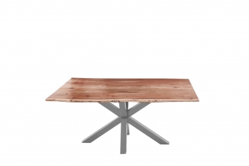  Esstisch Baumkante massiv Akazie natur 120 cm Spider-Gestell silber QUINCY