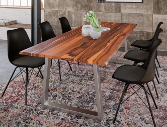 SAM® Baumkante Esstisch massiv Akazie cognac 160 cm Edelstahl VIENNA