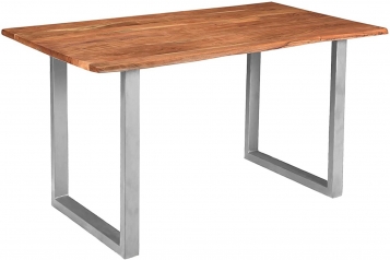  Esstisch Baumkante massiv Akazie natur 130 x 75 cm U-Gestell Silber INSA