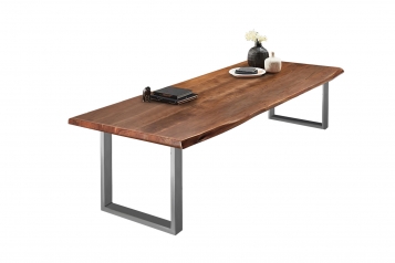  Esstisch Baumkante massiv Akazie nussbaumfarben 220 x 110 silber VALIN