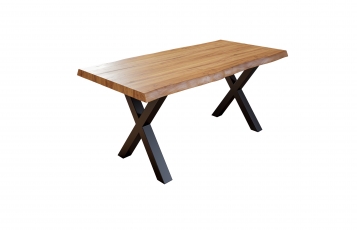  Esstisch Baumkante massiv Akazie natur 300 x 100 schwarz X-Gestell XEREZ