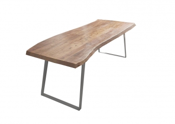 Esstisch Baumkante Akazie natur 180 x 90 schräges U-Gestell silber HALMSTAD