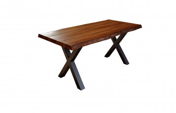  Esstisch Baumkante massiv Akazie nussbaumfarben 300 x 100 schwarz X-Gestell XEREZ