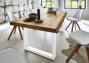 SAM® Esstisch Baumkante Massiv Wildeiche 180 x 90 weiß SEVILLA