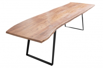 Esstisch Baumkante Akazie natur 280x100 schwarz schräges U-Gestell HOBART