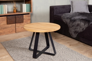 Couchtisch Industrial-Design Wildeiche massiv rund 50 x 50 cm schwarz FRANK