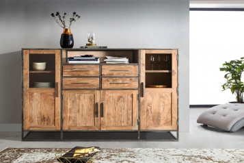 Highboard 180 x 134 x 40 cm Akazienholz massiv stonefarben OKLAHOMA II