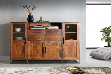 Highboard 180 x 134 x 40 cm Akazienholz massiv nougatfarben OKLAHOMA II