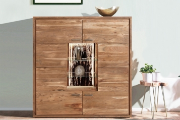 Highboard 145 x 153 x 40 cm Akazienholz massiv stonefarben KATI