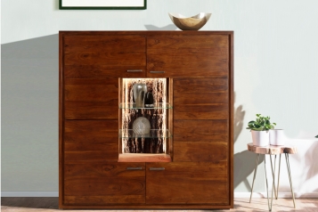 Highboard 145 x 153 x 40 cm Akazienholz massiv nougatfarben KATI