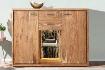 Highboard 145 x 101 x 40 cm Akazienholz massiv stonefarben KATI