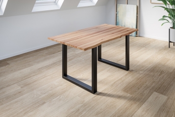 SAM® Esstisch Baumkante Massiv Wildbuche 120 x 80 mattschwarz U-Gestell GREGOR