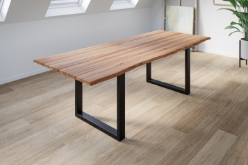 SAM® Esstisch Baumkante Massiv Wildbuche 180 x 90 mattschwarz U-Gestell GREGOR