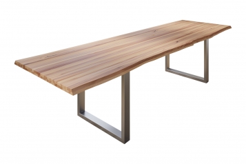 Esstisch Baumkante Massiv Wildbuche 280 x 100 silber U-Gestell ROMAN