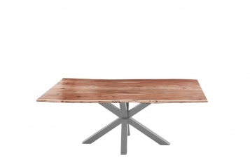  Esstisch Baumkante massiv Akazie natur 240 cm Spider-Gestell Silber QUINCY