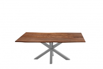  Esstisch Baumkante massiv Akazie nussbaum 240 cm Spider-Gestell silber QUINCY