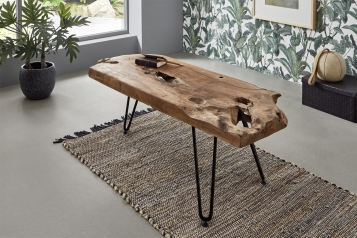 Couchtisch Beistelltisch Teakholz Hairpin-Gestell 100x40x40 cm schwarz ISANA