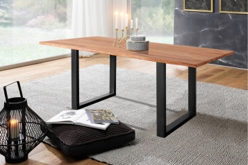 Baumkante Esstisch Indisches Rosenholz teakfarben  220x100 schwarz MAREK
