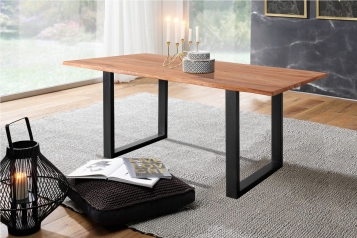 Baumkante Esstisch Indisches Rosenholz teakfarben  160x85 schwarz MAREK