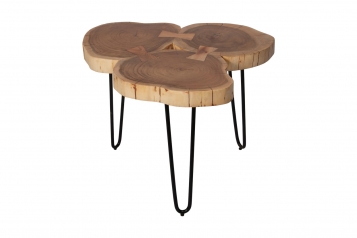 Couchtisch 3 Baumscheiben 65x55x45 cm Akazie naturfarben Metallfüße schwarz ILEA