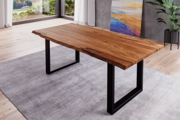 Baumkante Esstisch Sheesham-Holz teakfarben gebeizt 200x100 schwarz London