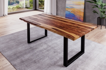 Baumkante Esstisch Sheesham-Holz shinafarben lackiert 200x100 schwarz London