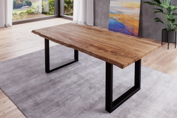 Baumkante Esstisch Sheesham-Holz naturbelassen 200x100 schwarz London