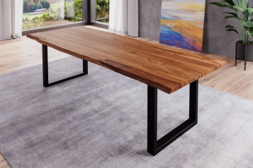 Baumkante Esstisch Indischer Palisander teakfarben  240x100 schwarz London