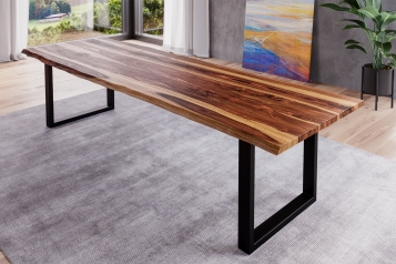Baumkante Esstisch Sheesham-Holz shinafarben lackiert 300x100 schwarz London