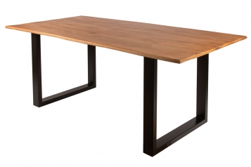 Baumkantentisch Hevea massiv eichefarben 140 x 80 cm U-Gestell schwarz MAILO