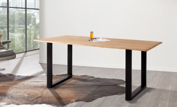 Baumkantentisch Hevea massiv naturfarben 180 x 90 cm U-Gestell schwarz MAILO