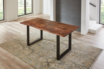 Baumkantentisch Rough Wood Platte 160 cm schwarz Ramona