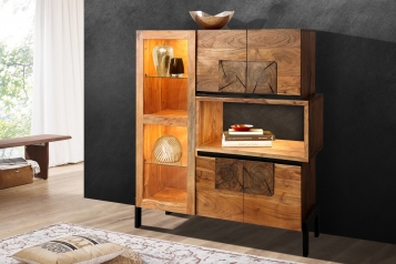 Highboard 122 x 135 x 40 cm Akazienholz stonefarben LAURETTE