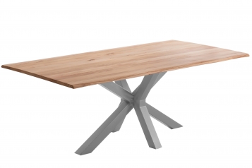 Esstisch Baumkante Massiv Wildbuche 200 x 100 silber Spider-Gestell Gent