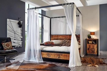 Himmelbett 180x200 cm Mangoholzbett natur inkl. Vorhang Ira