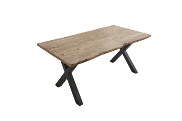 Baumkante Esstisch Indisches Rosenholz naturbelassen 160x85 X-Gestell schwarz Lotti