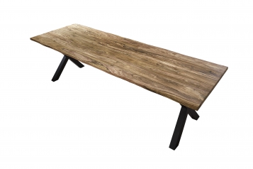 Baumkante Esstisch Indisches Rosenholz naturbelassen 240x100 X-Gestell schwarz Lotti