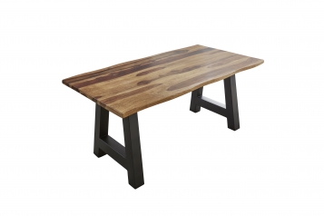 Baumkante Esstisch Indisches Rosenholz shinafarben 180x90 A-Gestell schwarz Lotti