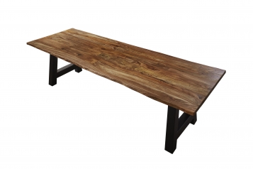 Baumkante Esstisch Indisches Rosenholz teakfarben  240x100 A-Gestell schwarz Lotti