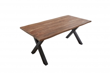 Baumkante Esstisch Indisches Rosenholz teakfarben  180x90 X-Gestell schwarz Lotti