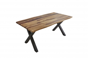 Baumkante Esstisch Indisches Rosenholz shinafarben  180x90 X-Gestell schwarz Lotti