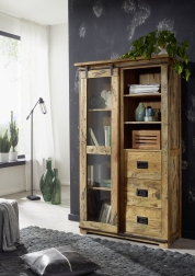 Highboard 100 x 175 x 45 Mangoholz massiv mit Schiebetür + Schubladen NORIK