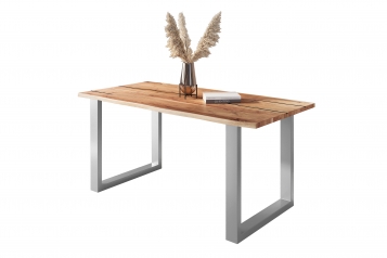 Baumkantentisch Akazie mit schwarzen Resin-Adern naturfarben 180 x 90 cm U-Gestell silber POLLY